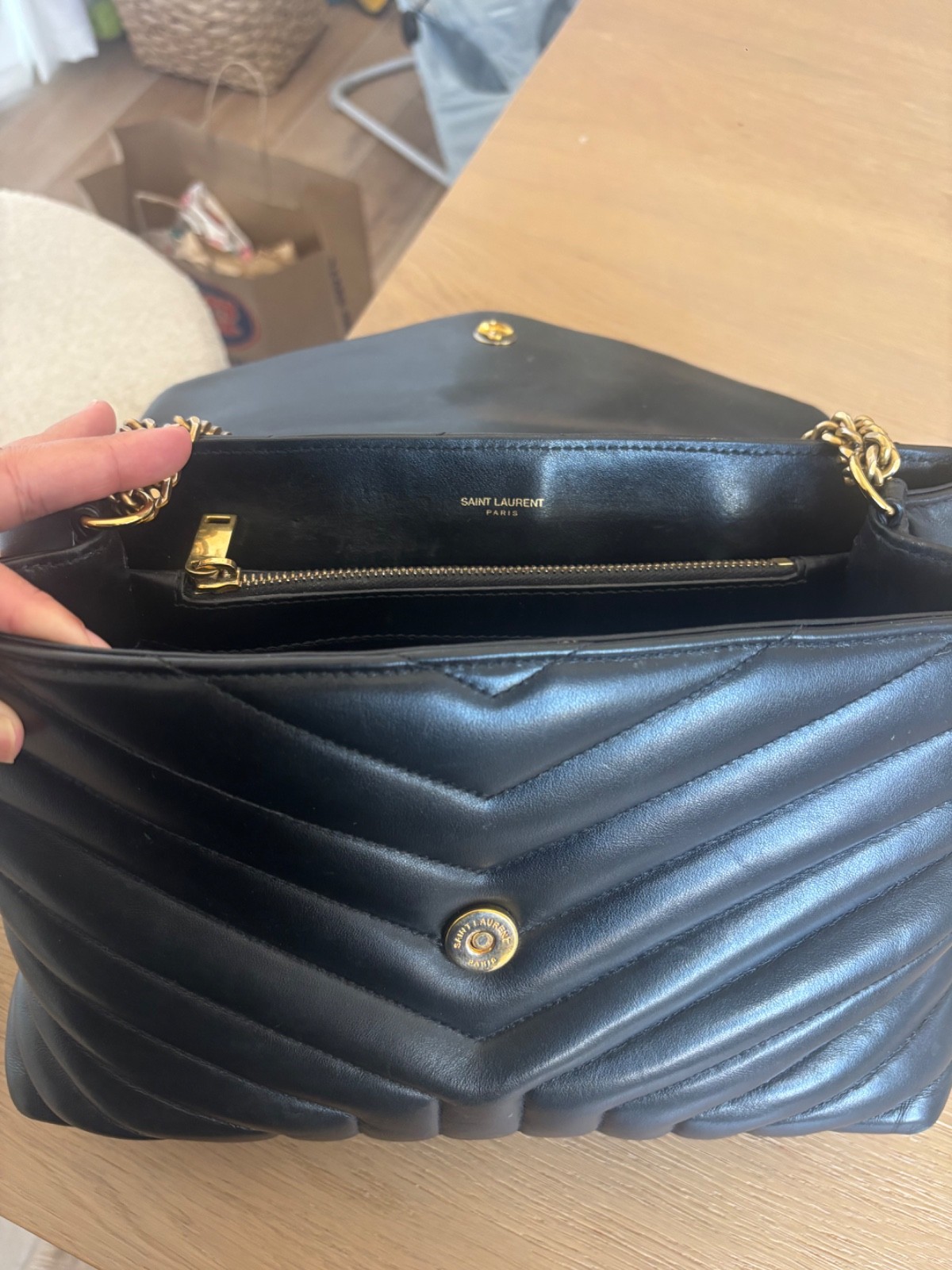 Saint Laurent Loulou Bronze Hardware Shoulder Bag Medium Black Leather