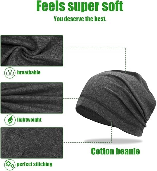 Lightweight Cotton Beanie, Summer Skull Caps, Breathable Thin Sleep Hats for Run