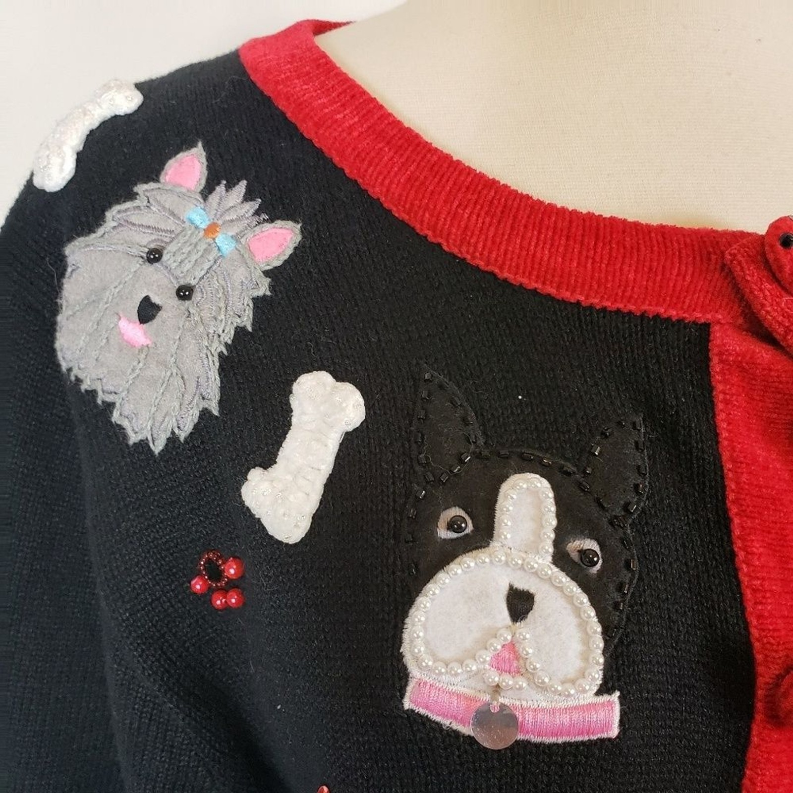 Quacker Factory Vintage Dog Lovers Cardigan Sweater Poodle Shih Tzu Pit Bull Ter