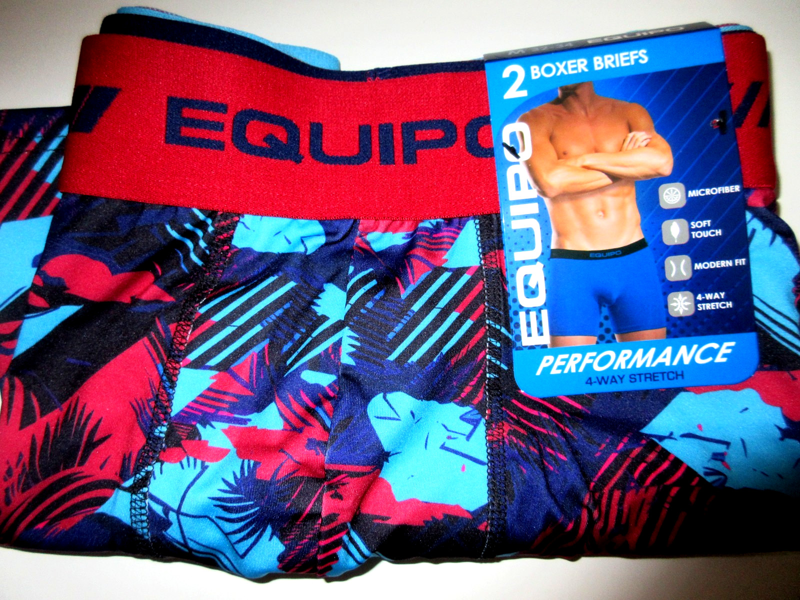 2 Pack Equipo BOXER BRIEF Underwear Performanc Microfiber Stretch Blue mens ~ S
