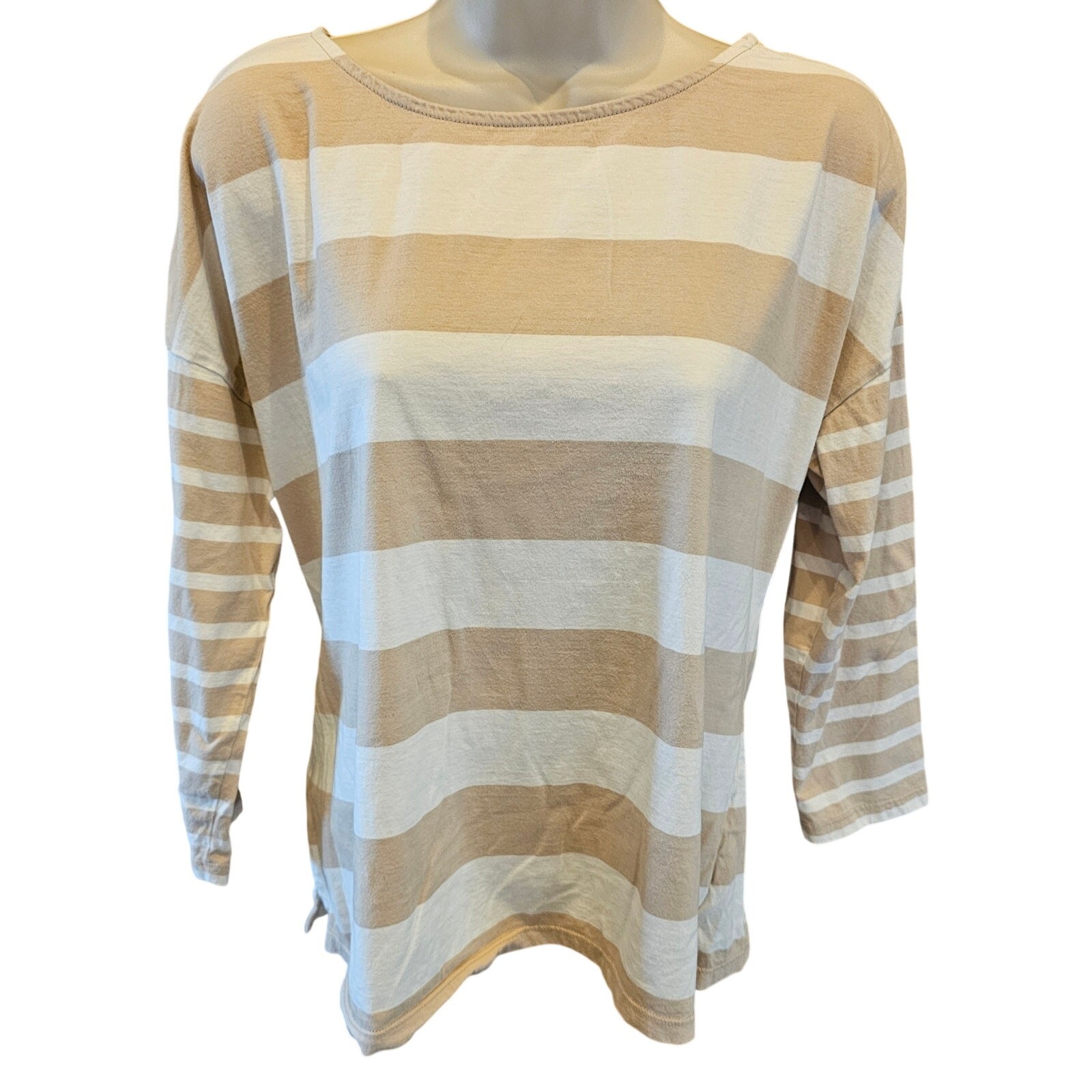 Talbots sz L neutral striped button accent slub old money casual career comfort