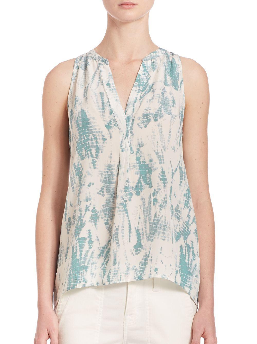 JOIE Aruna Tie-Dye 100% Silk Top Blouse NWT Blue Haze/ White Moss Teal Sz S $188