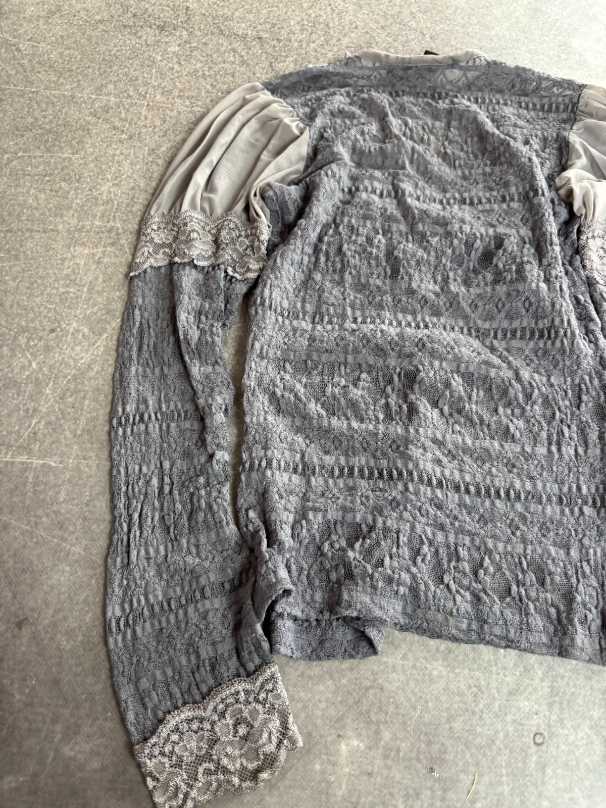 Roberto Cavalli Lace Knit Top Sheer Romantic Boho Designer Luxury Gray Vintage