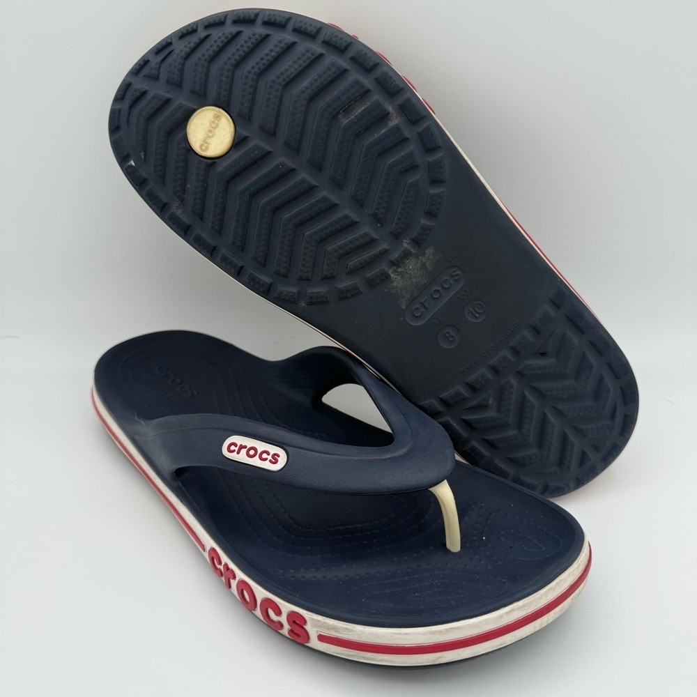 Unisex Crocs Bayaband Navy White Red Flip-Flops Sandals Size 8 Men’s 10 Women’s