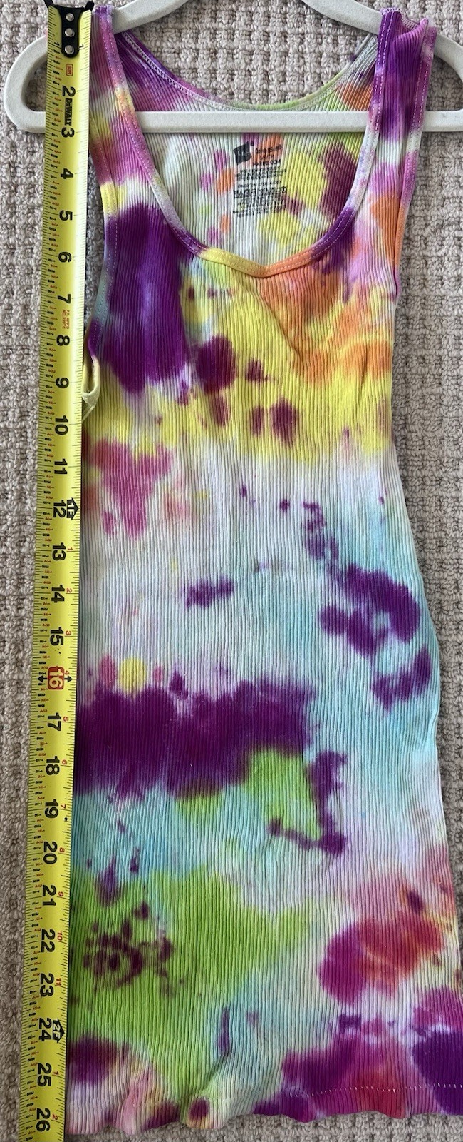 Hanes Tie-Dye Ribbed Tank Top Multi/Rainbow Unisex Small Vintage Style Cotton