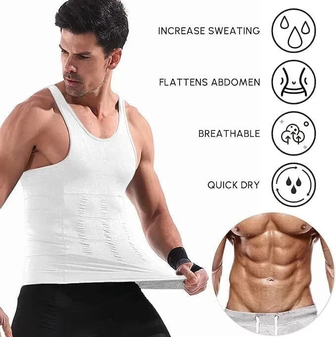Mens Slimming Body Shaper Belly Chest Compression Vest Girdle T-Shirt Tank Top
