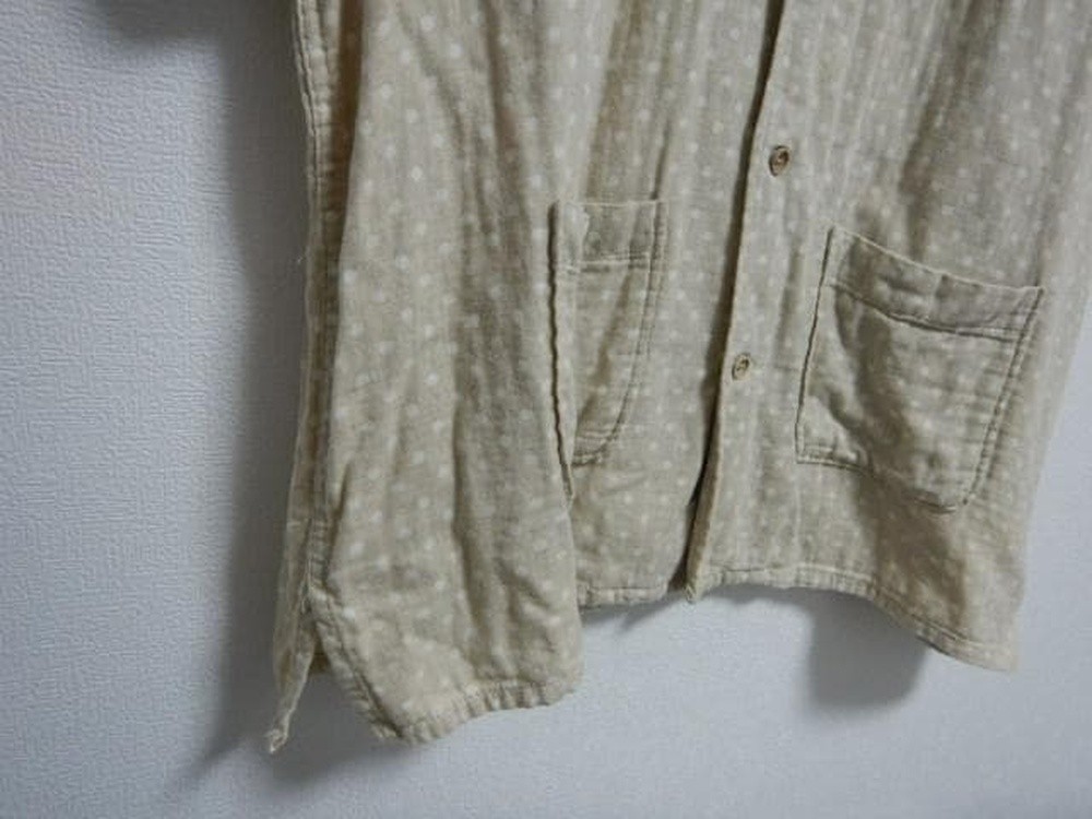 ENGINEERED GARMENTS Open Collar Shirt Beige Dot L USA Made Cuban Style F/S