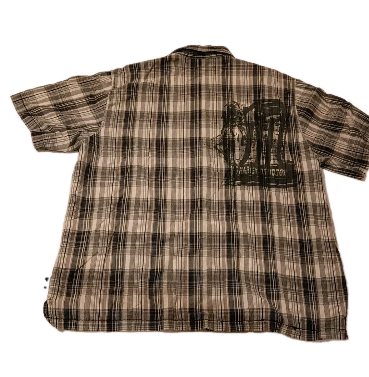 HARLEY DAVIDSON mens XLARGE black/beige modern plaid/graphic casual shirt