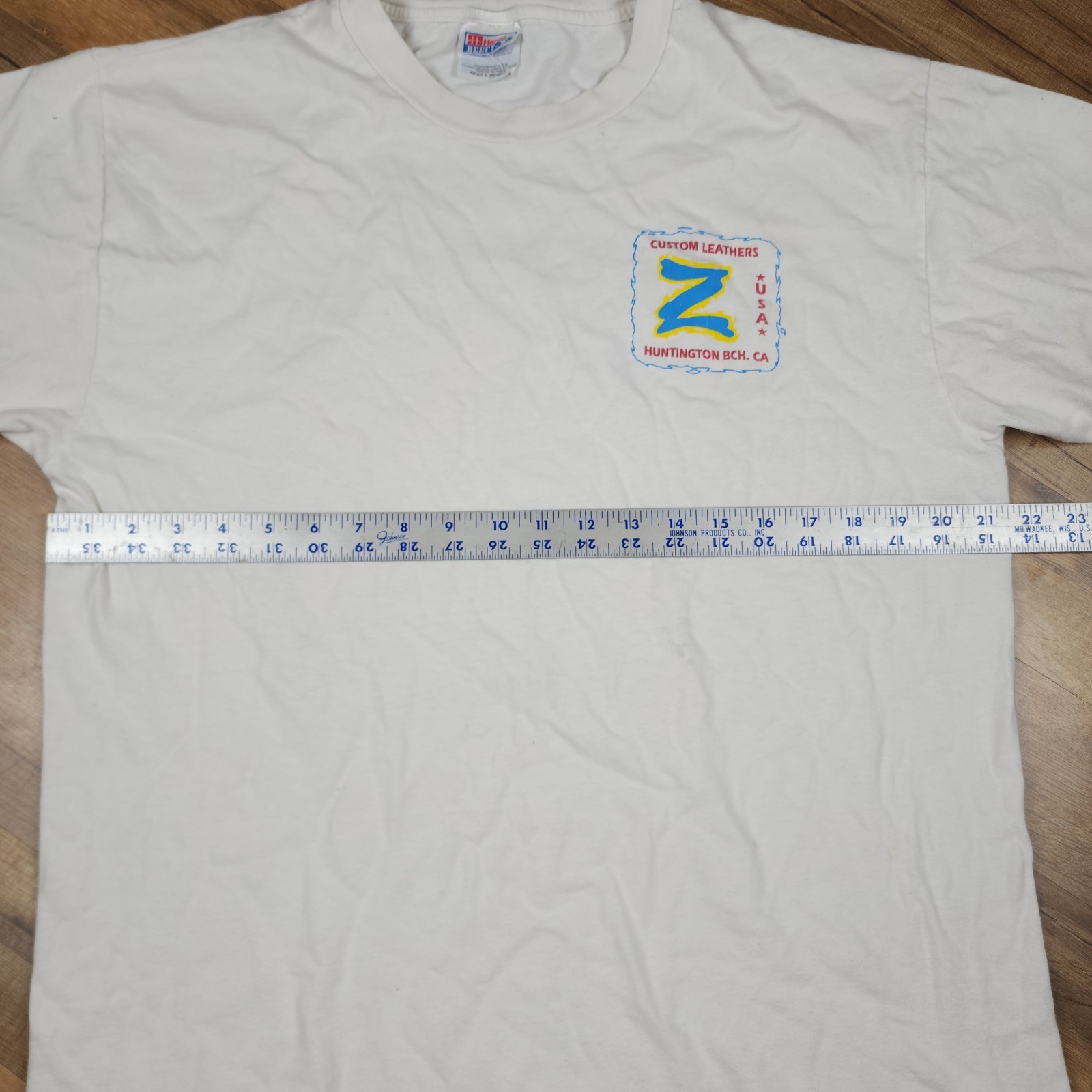 Vintage Z’s Custom Leathers Motorcycle Racing Tee Mens L White Biker CA Y2K