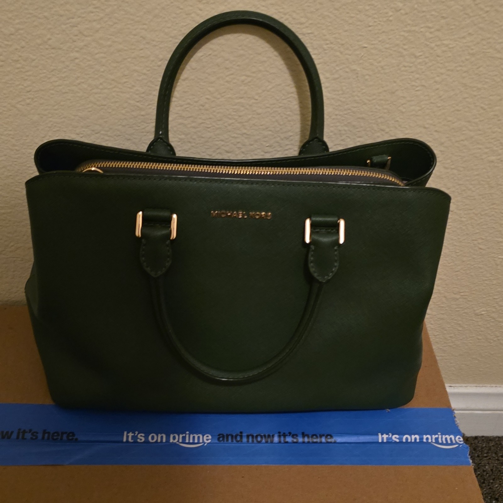 Michael Kors Savannah Saffiano Leather Satchel LG Green Moss Handbag