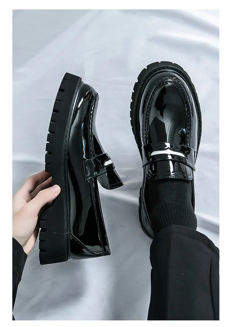 Men’s Platform Color Splicing Faux Leather Slip On Dress Thick Sole Formal Shoes