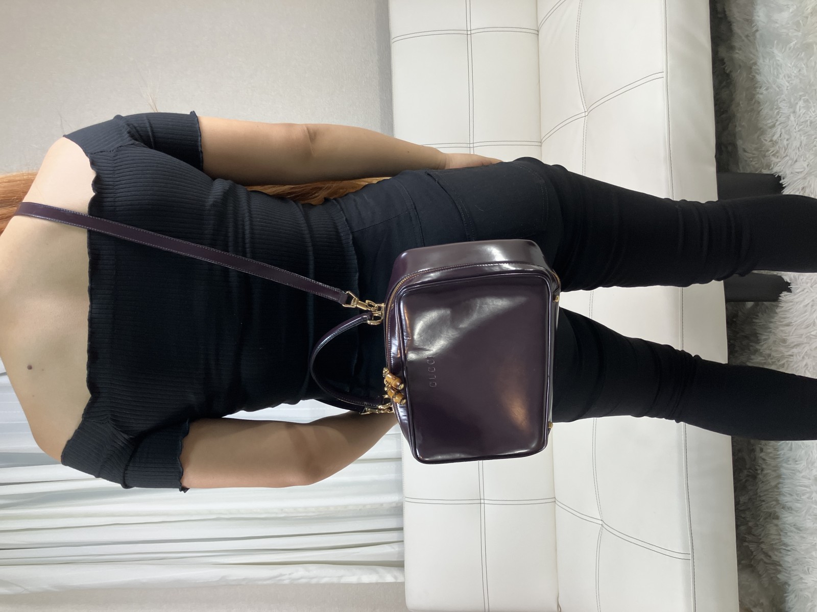 Gucci Vintage Burgundy Leather 2Way Shoulder Hand Bag Bamboo Italy