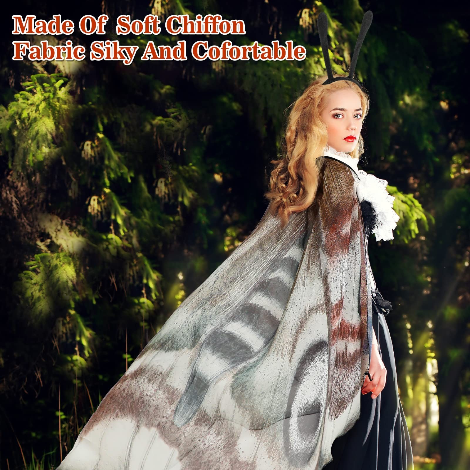 Halloween Moth Wings Costume Set for Women – Butterfly Shawl Cape & Headband 77″