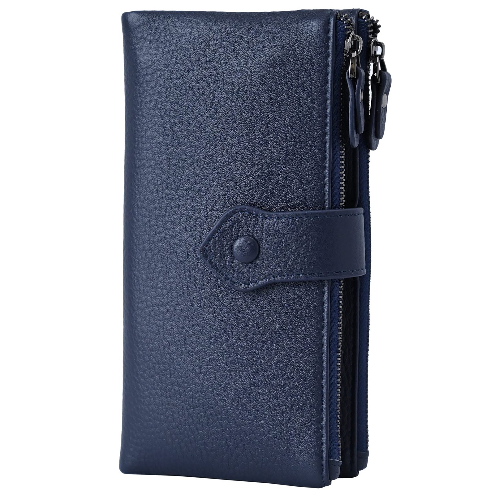 Bveyzi Women Soft Leather RFID Blocking 7.48″L x 3.54″W x 0.86″H, Deep Blue