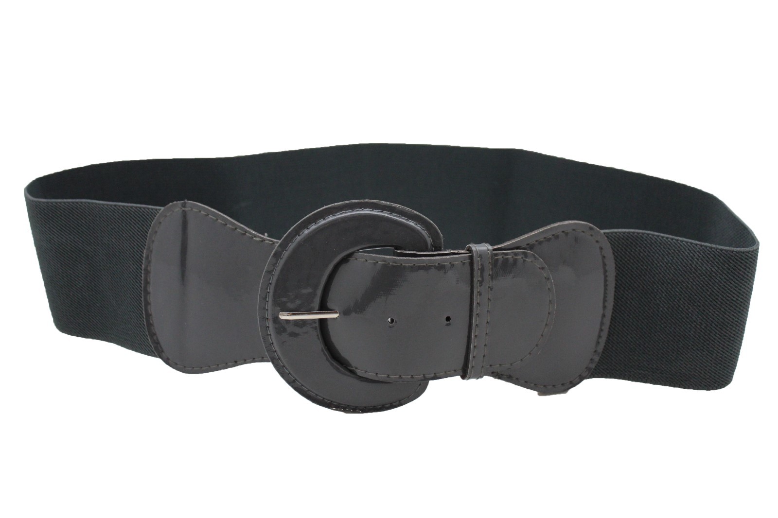 Women Wide Waistband Belt Elastic Strap Charcoal Dark Gray Color Fit Size M L XL