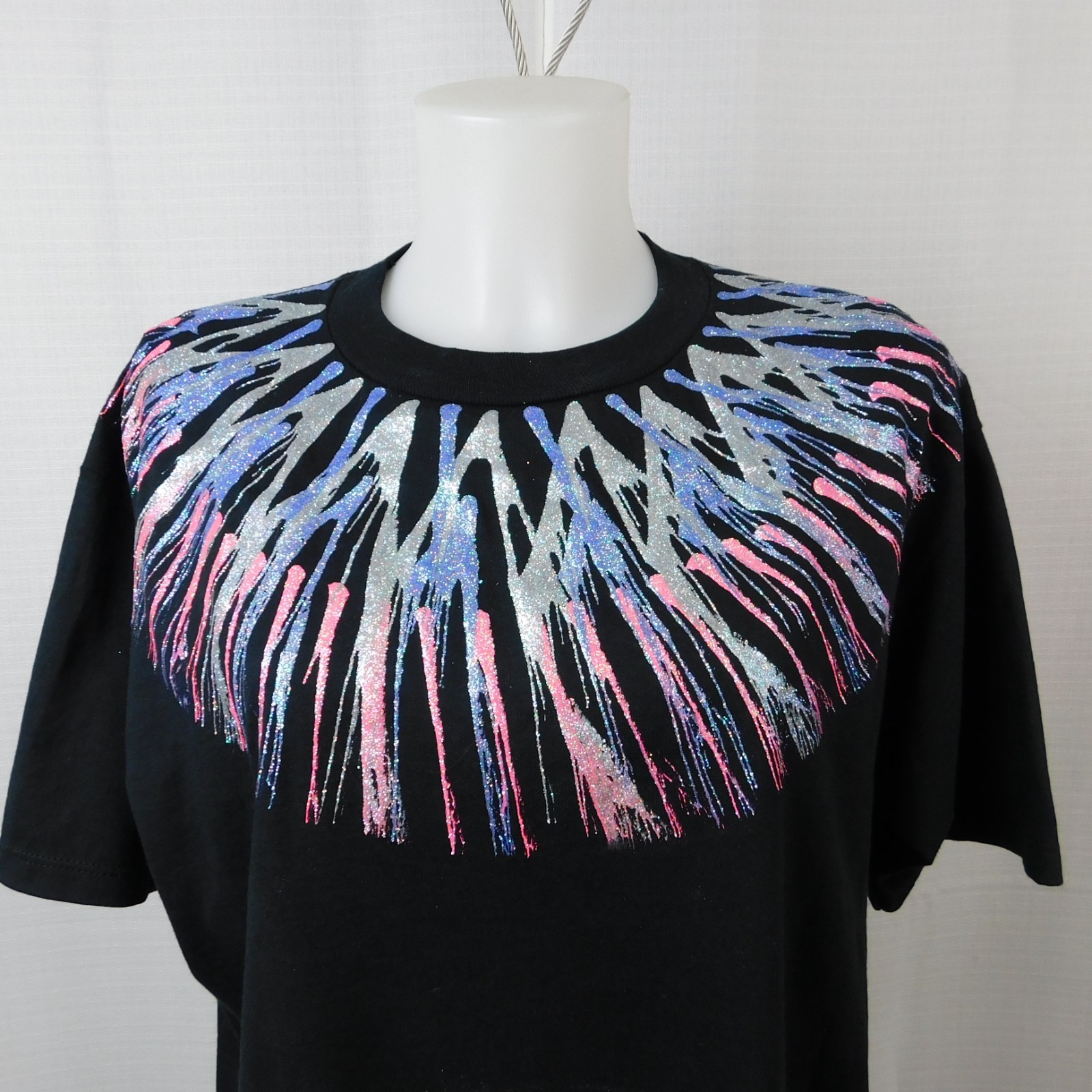 Vintage Metallic Glitter Puff Paint Abstract 90s T-Shirt Black Large #A161