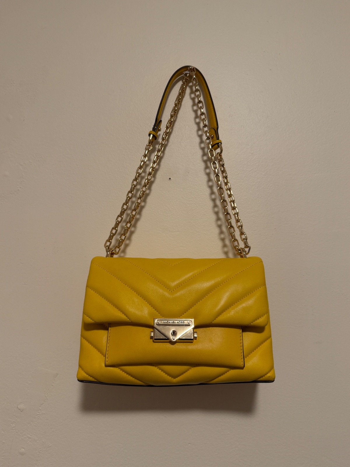 Michael Kors Cece Medium Convertible Chain Shoulder Bag Sunflower Yellow Leather