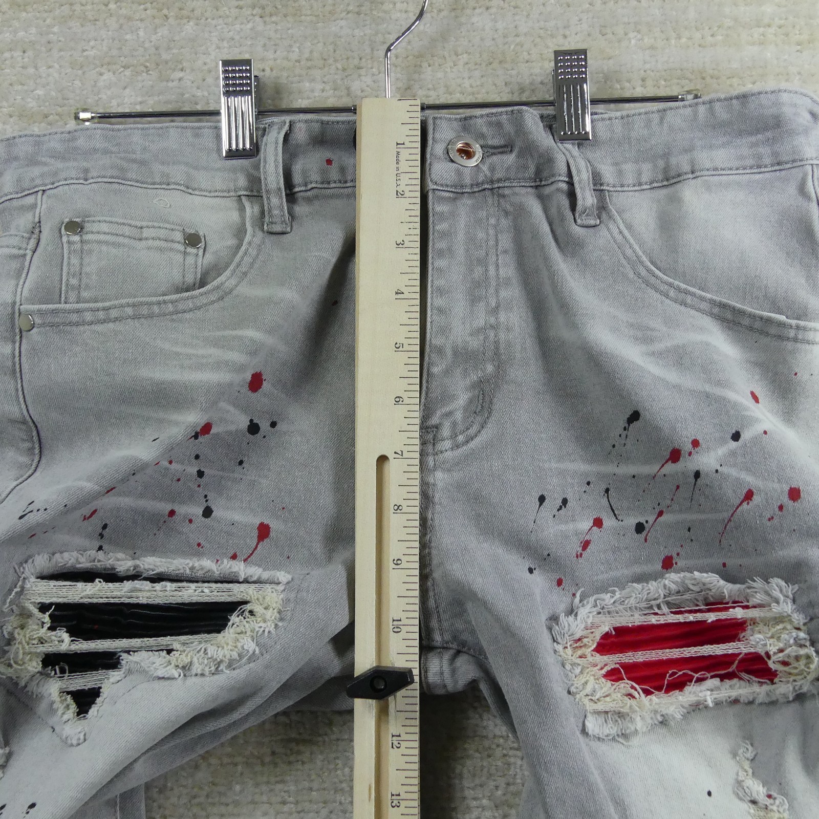 Jeans Mens 32×32 Blue Distressed Paint Splatter Whiskering Streetwear