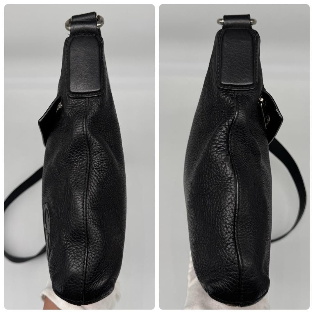 GUCCI Interlocking G Shoulder Bag Black Leather Handbag 26cm x 27cm x 5cm Strap