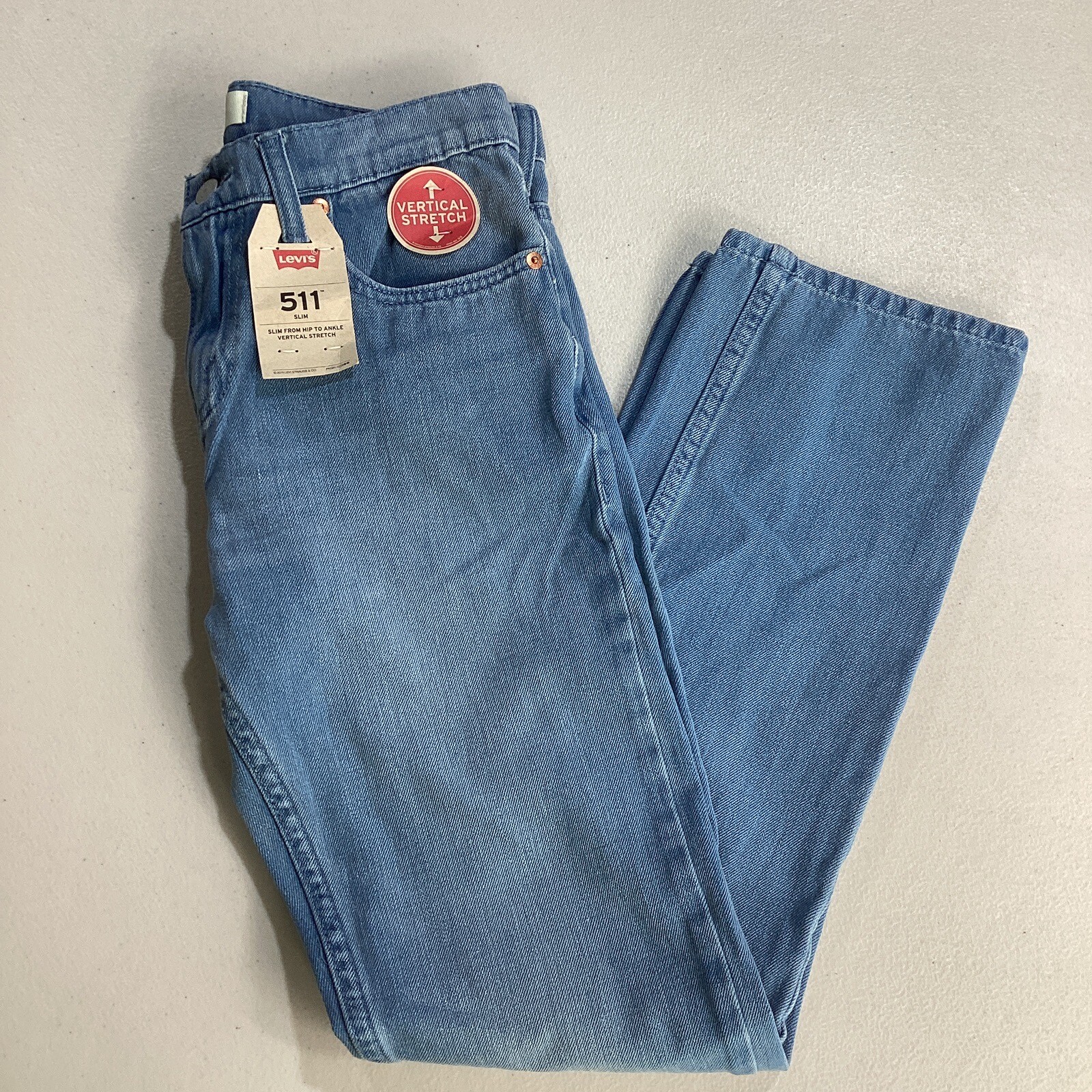 Levis 511 Jeans Boys 18 Reg 29 x 29 Slim Light Wash Vertical Stretch Casual
