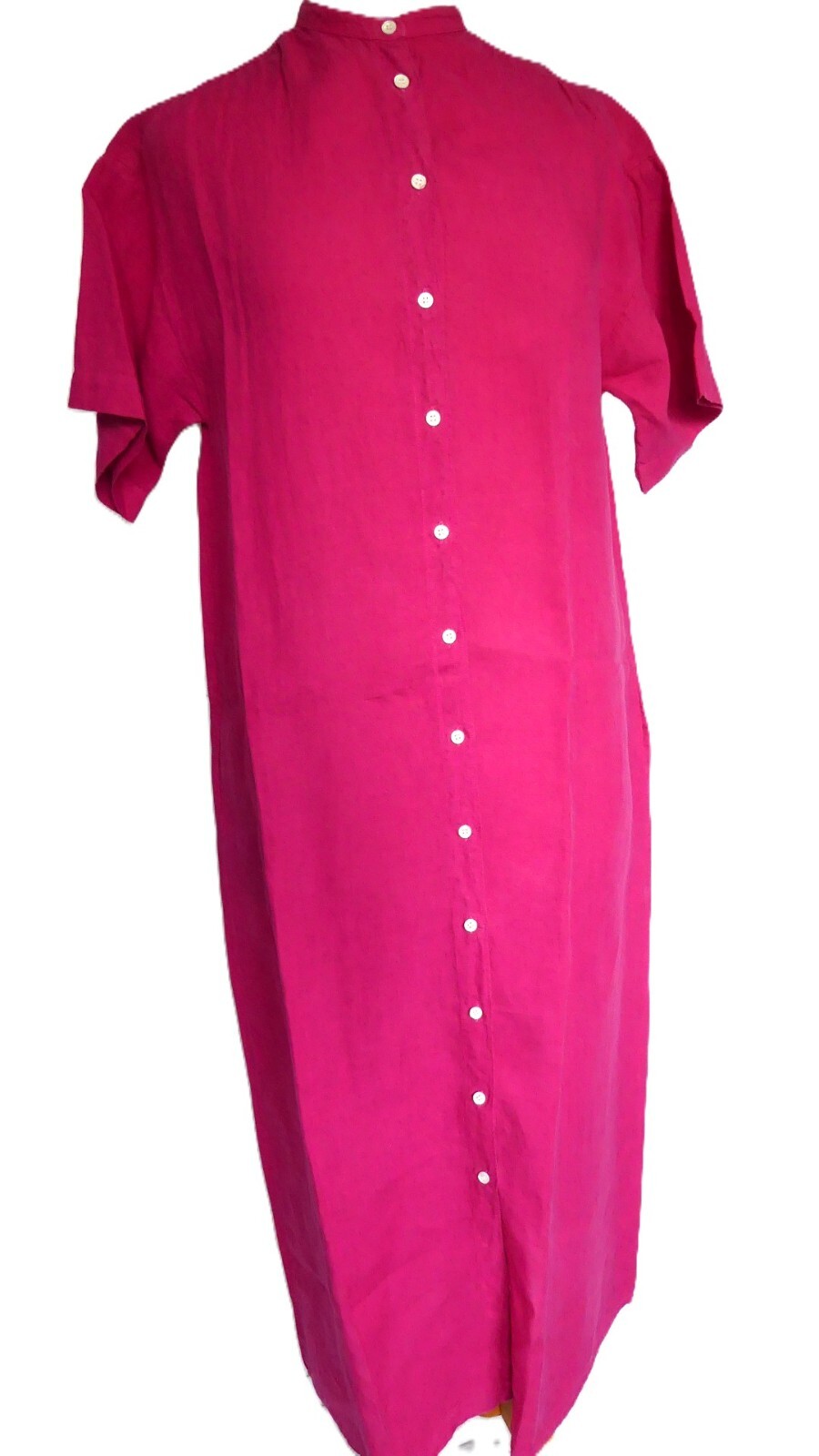Hartford Linen Richa Dress Fushia Pink Long Maxi Button Down Shirt Dress Size S