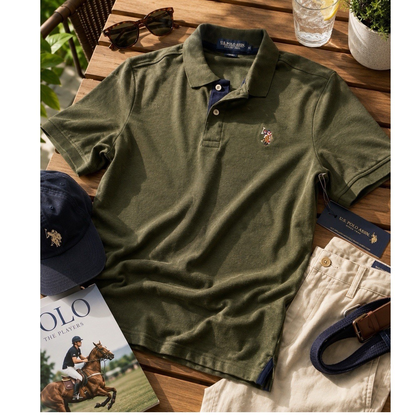 U.S. Polo Assn Olive Green Polo Shirt Men’s Medium Luxury Feel NWT