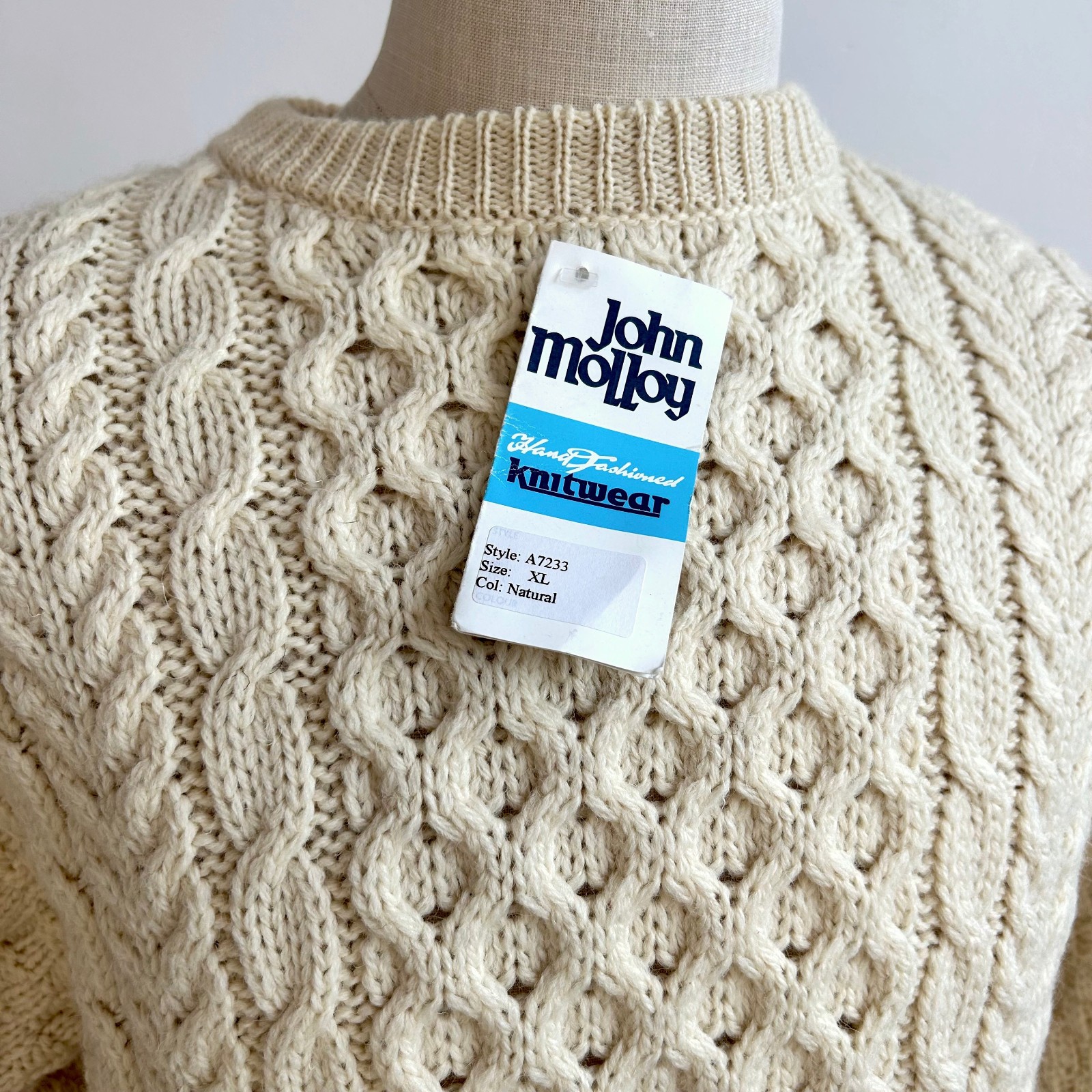NWT Classic John Molloy Natural Ivory Ireland Cable Knit Fisherman Sweater XL