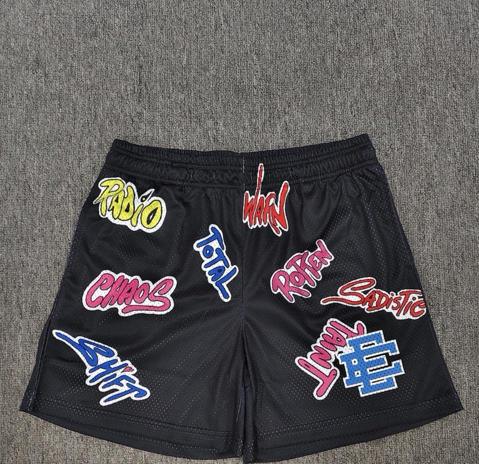 Erick Emanuel Men’s Athletic Mesh Shorts Black Graphic Print