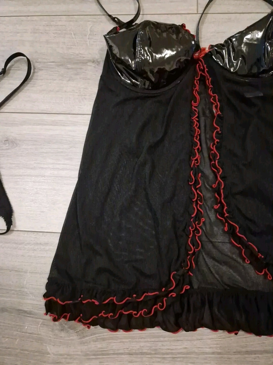 BNWOT Vintage Ann Summers Insinuate Black Mesh & PVC Babydoll Set Size M/L 16-20