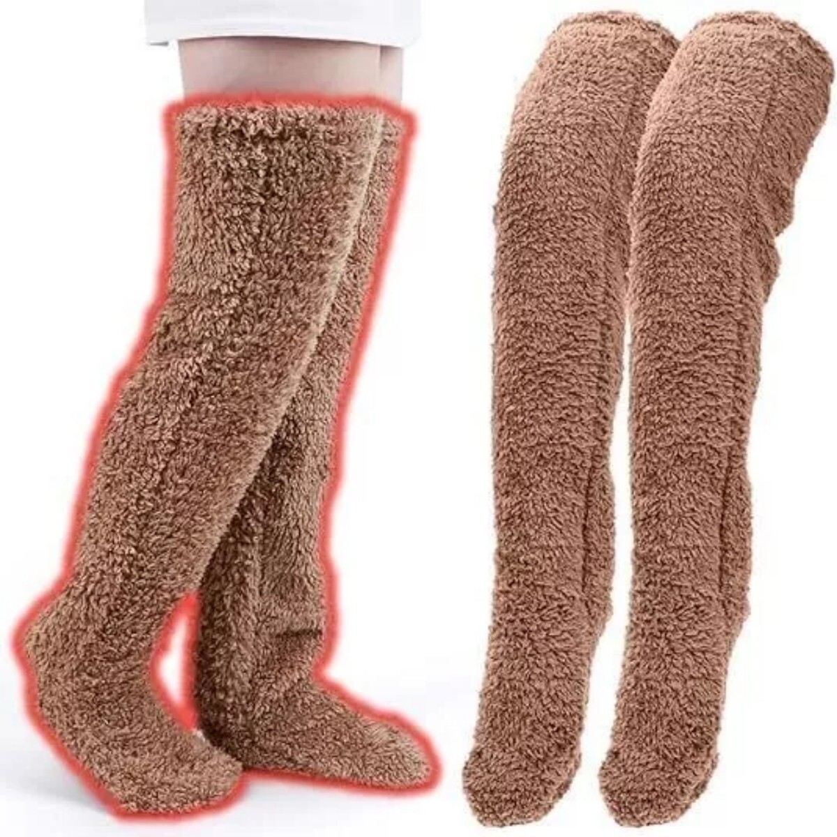 Legs Socks Over Knee High Fuzzy Plush Slipper Stockings Furry Long Leg Warmers
