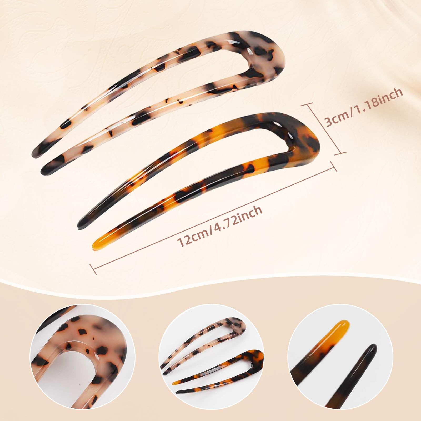 2 Pack French Style Cellulose Acetate Tortoise Shell U Shaped 4.7 inch