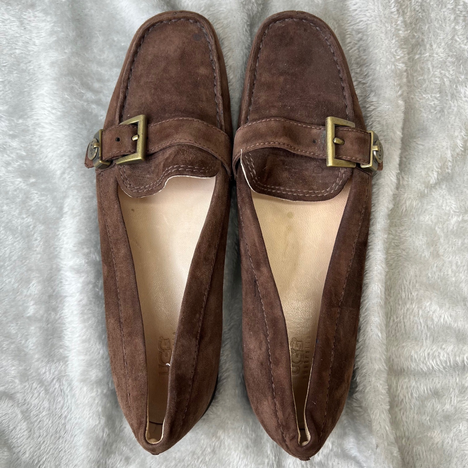 UGG Womens Suede Shearling Lined Driving Moccasins Loafers with Buckle Size 7