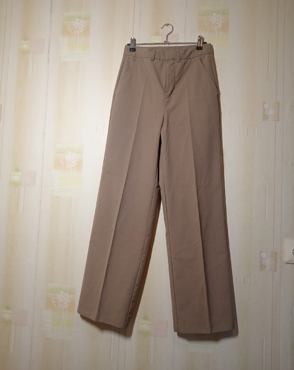 Men’s Beige Flat Front Dress Pants Straight Leg Waist 38 Twill Pockets