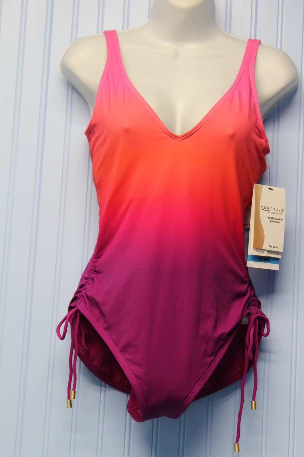 Coco Reef Contours magenta ombre 1 piece v neck underwire swimsuit 12/36C NWT