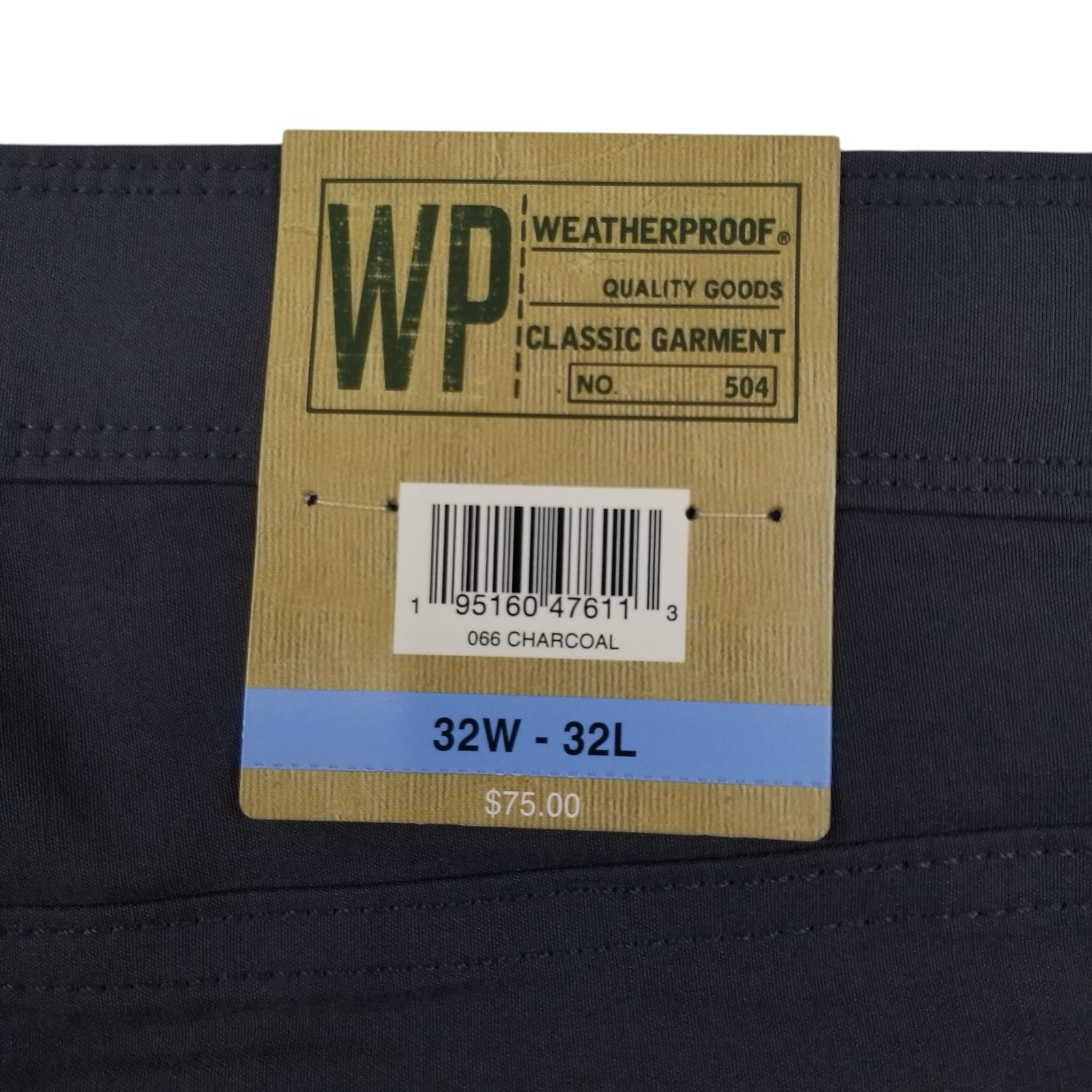 Weatherproof WP Mens 32X32 Charcoal Classic Fit Active Stretch Tech Utility Pant