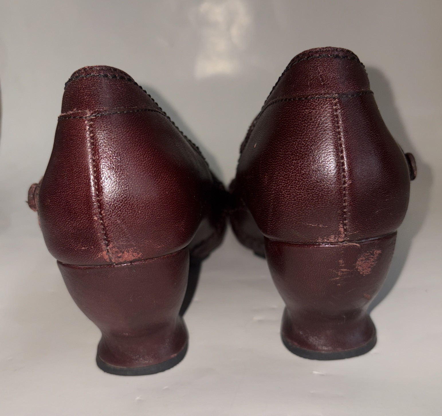 Womens Clarks Indigo Brown Leather Mary Jane Heels Square Toe Retro Goth Size 9
