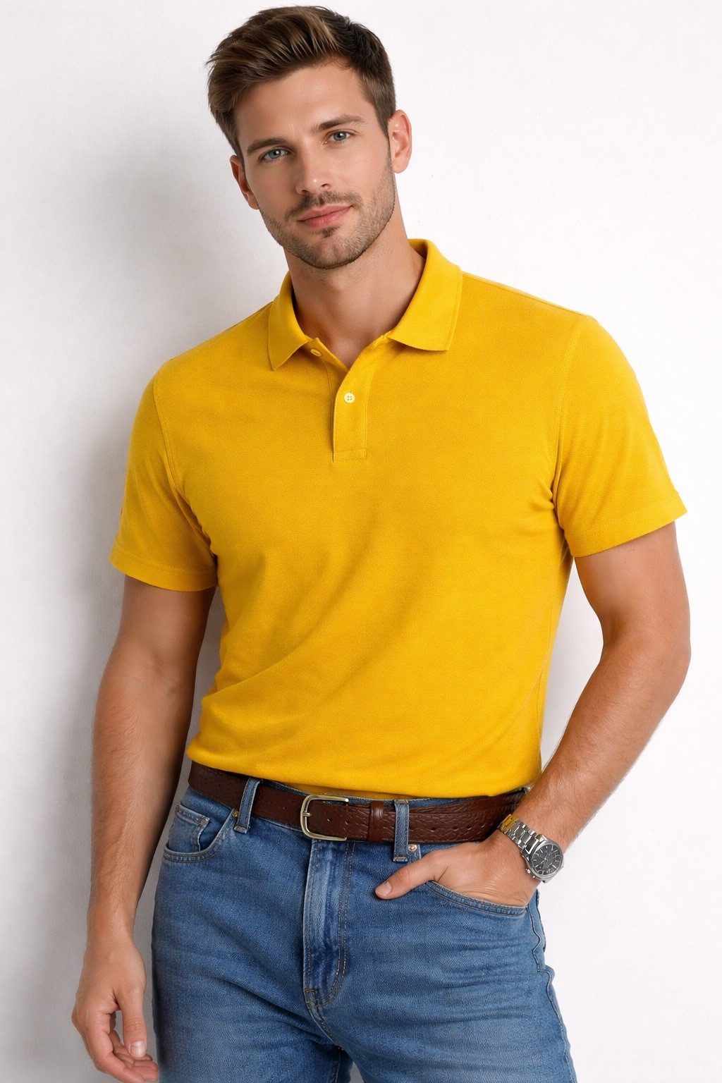 RAIL Yellow Polo Shirt Men’s Medium Short Sleeve Cotton Polyester Collared