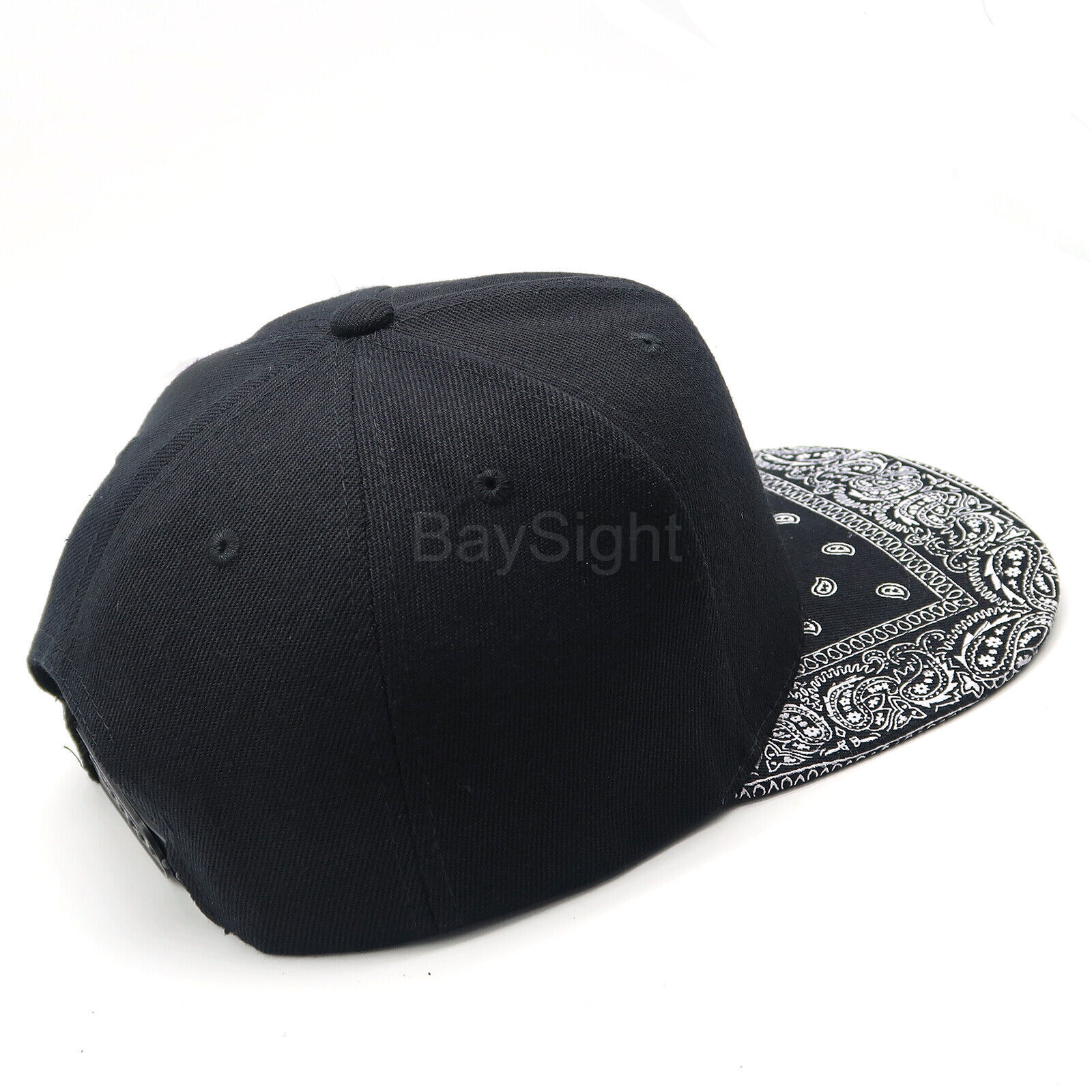 Mens Baseball Cap Snapback Adjustable Bandana Paisley Hat Solid Black Flat Bill