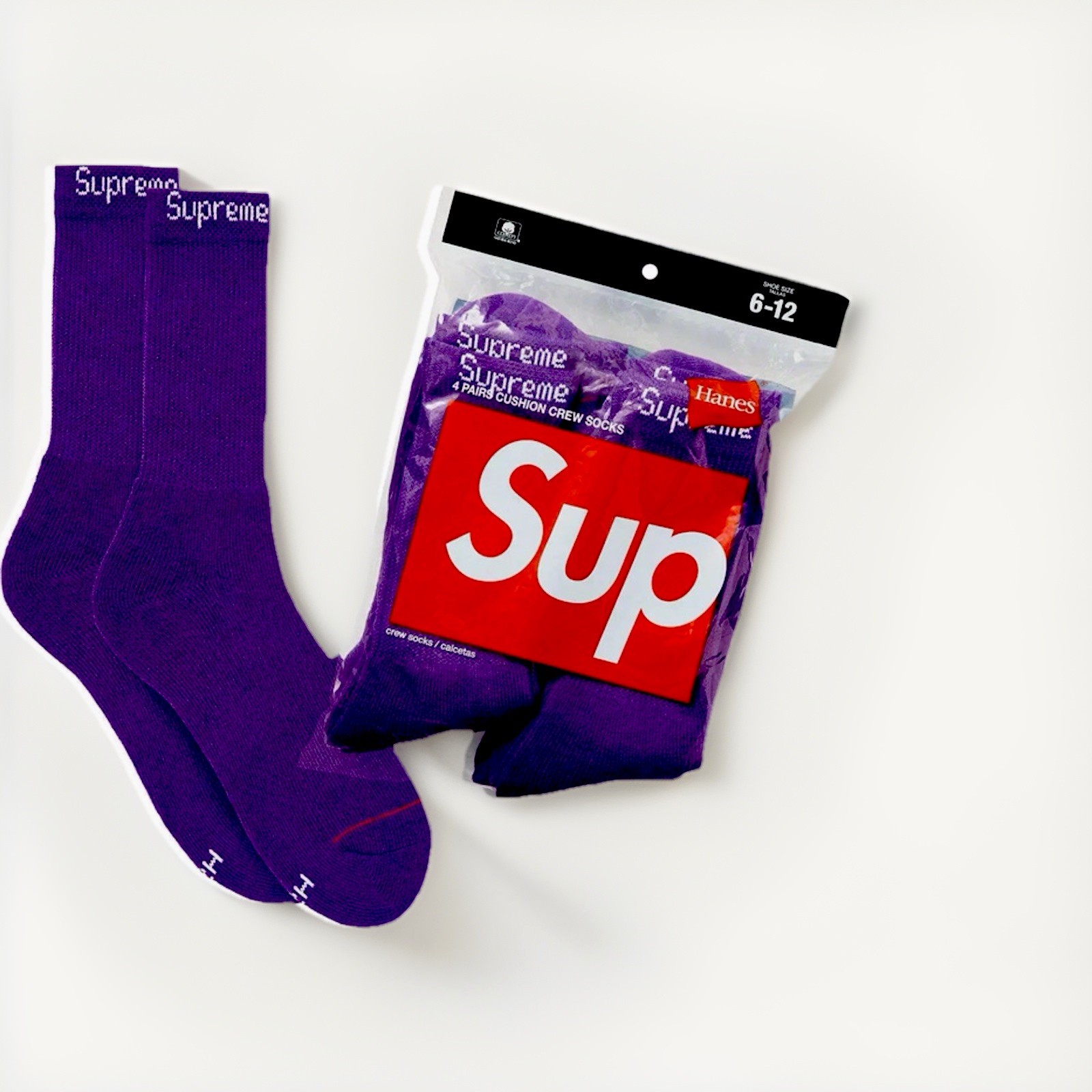SUPREME X Hanes PURPLE Crew Socks (SINGLES) ONE PAIR / 100% AUTHENTIC BRAND NEW