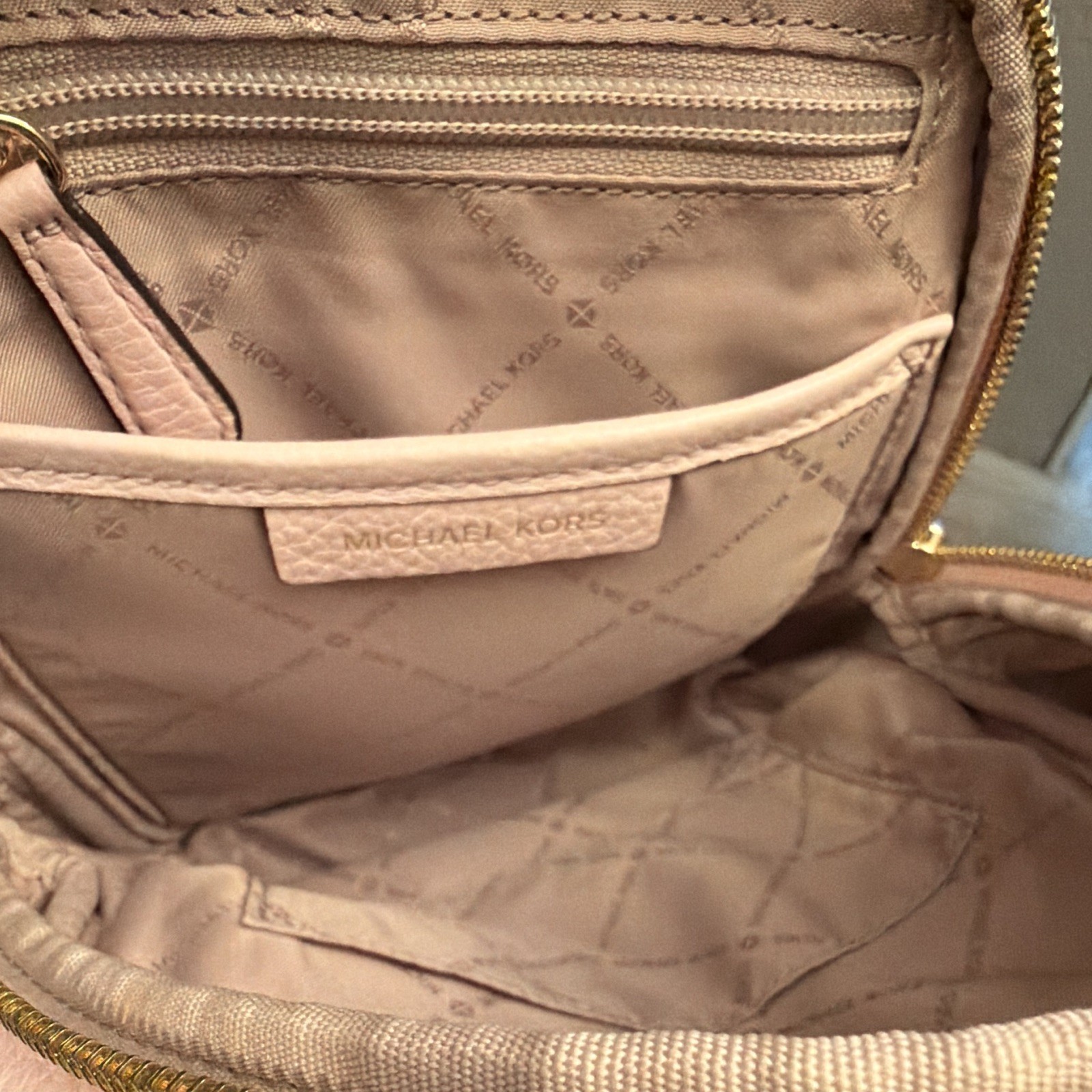 Michael Kors Erin Small Convertible Backpack Powder Blush Logo Gold Hardware Zip