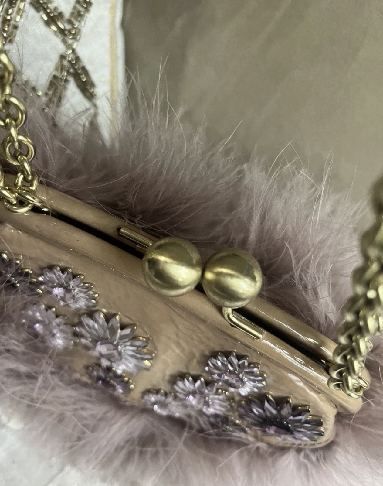 RARE Coach- Pink Poppy Feathered & Jeweled Frame Clutch Bag