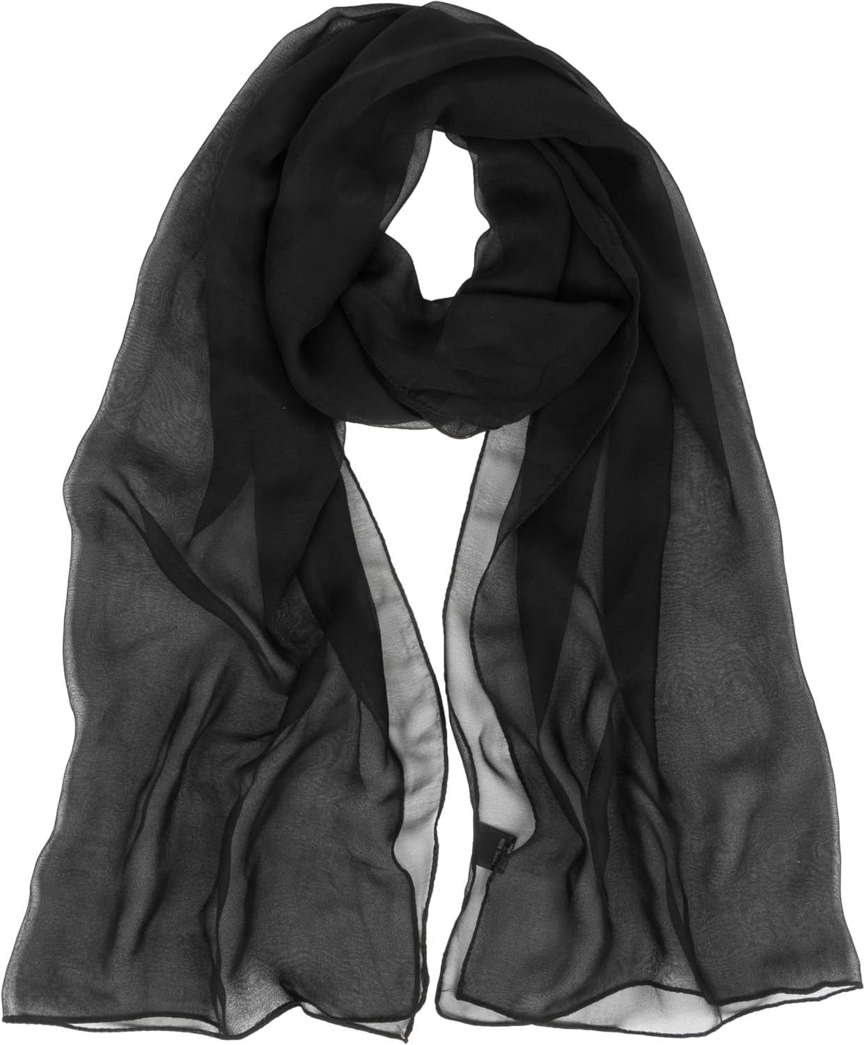 Women-Lightweight-Scarf Solid Color Silk Scarf Long Chiffon One Size Black