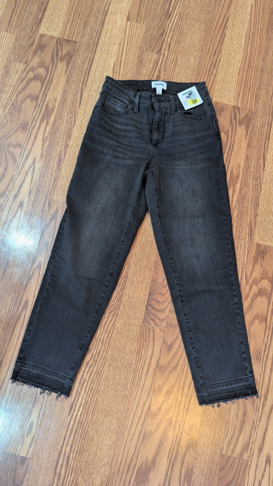 New Sonoma Slim Ankle Mid Rise Stretch Black Jeans 98%Cotton Span Rough Hems 2