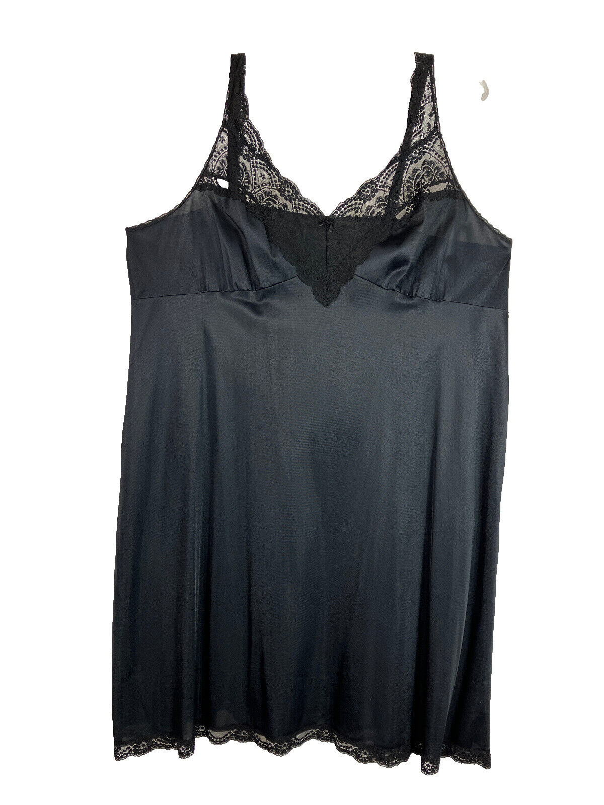 46 48 B Black Nylon Vassarette Plunge Lace Nylon Slip No Shadow Panel