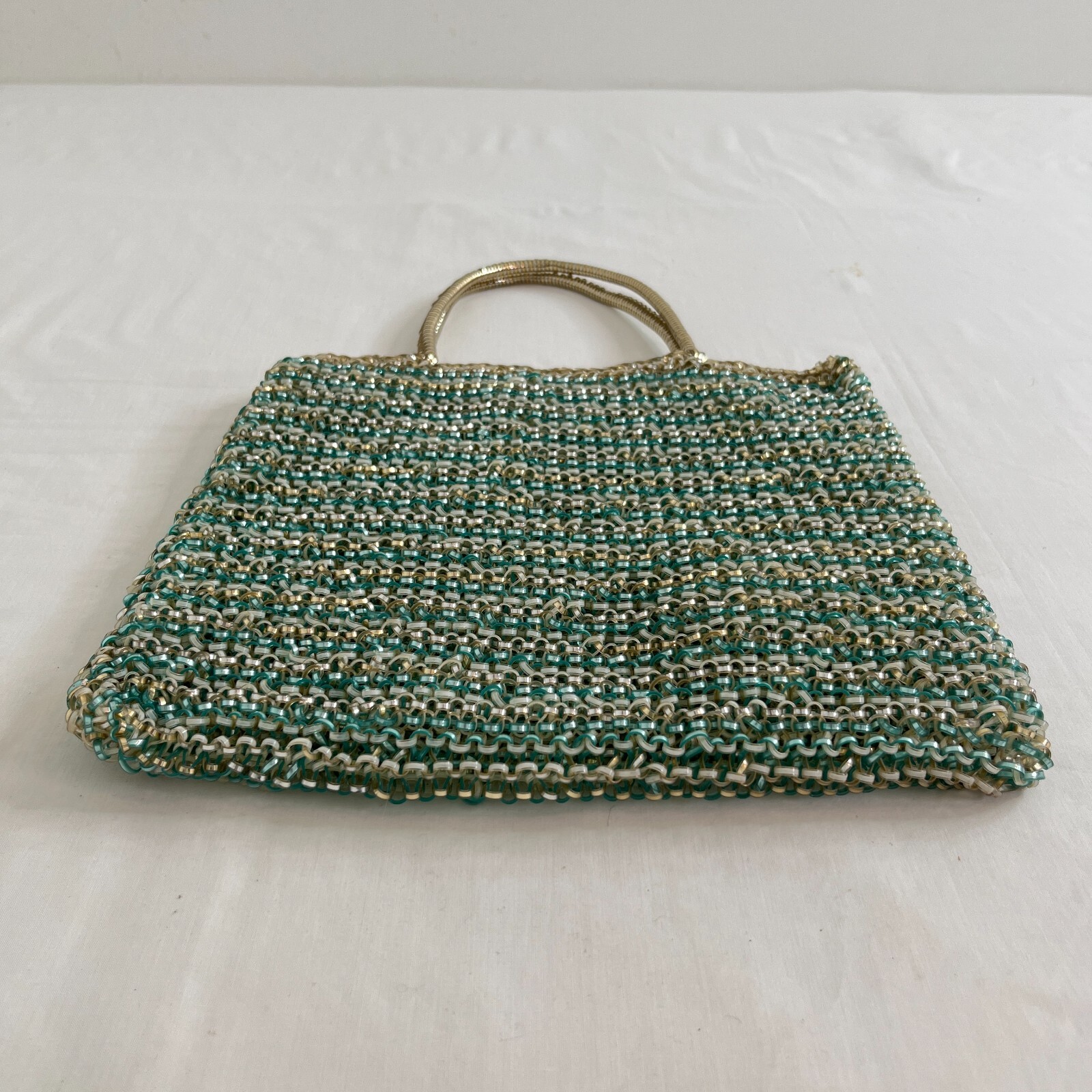 ANTEPRIMA Tote Bag Handbag Blue Gold White Mesh PVC Wire Square