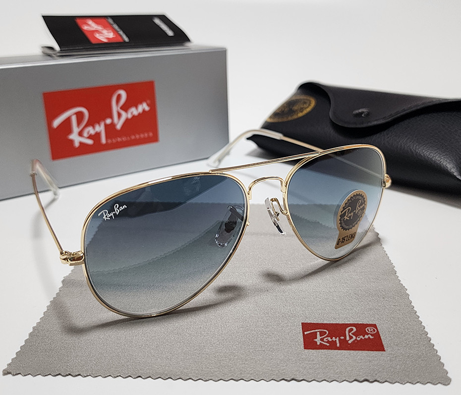 New Ray-Ban RB3025 Aviator Pilot Sunglasses Gold Frame 58mm Glass Blue Lens 58mm