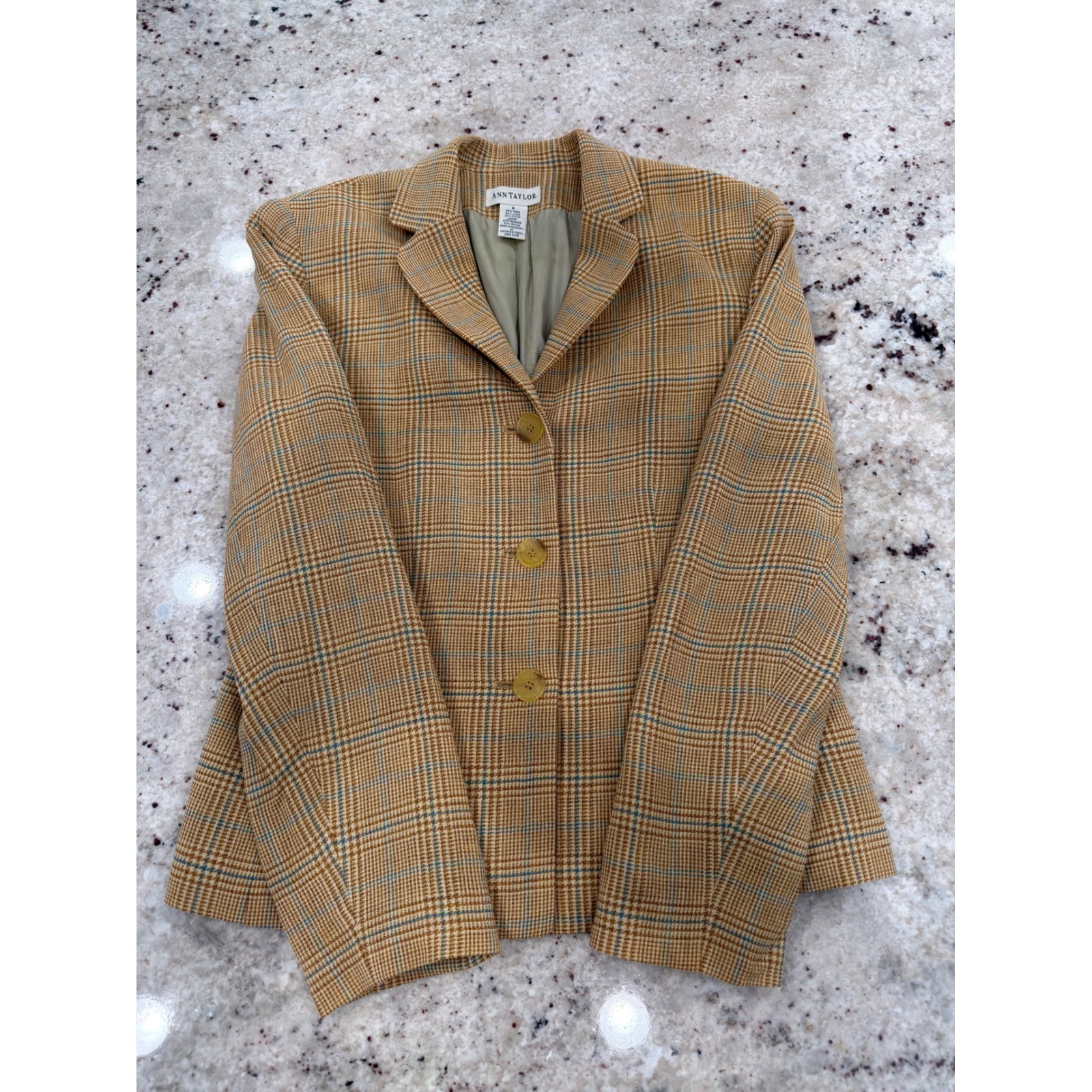 Ann Taylor Plaid Blazer Size 6 Wool Linen Blend