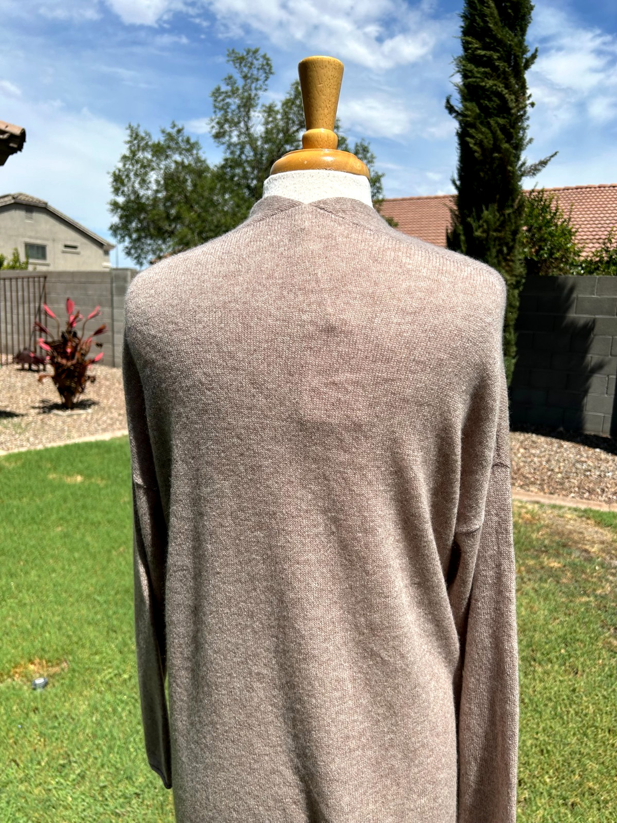 Van Winkle & Co 100% Cashmere Long Open Front Cardigan Robe XL Toast $198 NWT