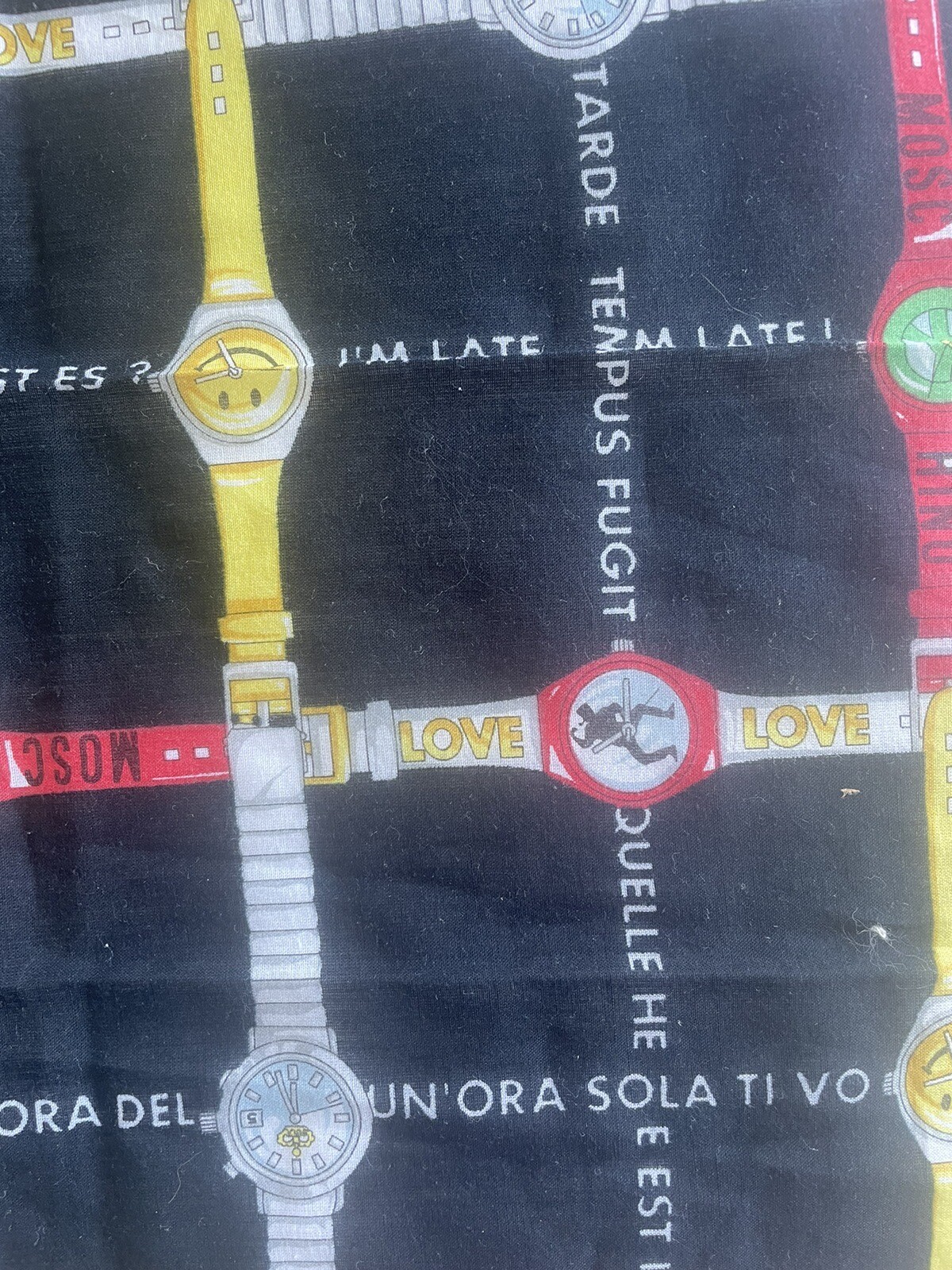 Moschino Cotton Scarf with Watches Design 16 1/2 inches Square