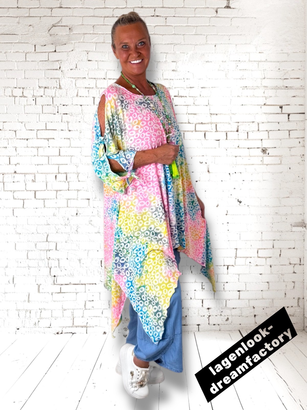 Lagenlook A Line Tunic Shirt Off Shoulder Jacquard Jersey 44-46-48-50-52-54